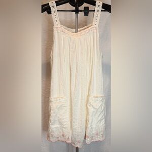 Free People Women’s Latecia Embroidery Cotton Babydoll Mini Dress Ivory L NWT